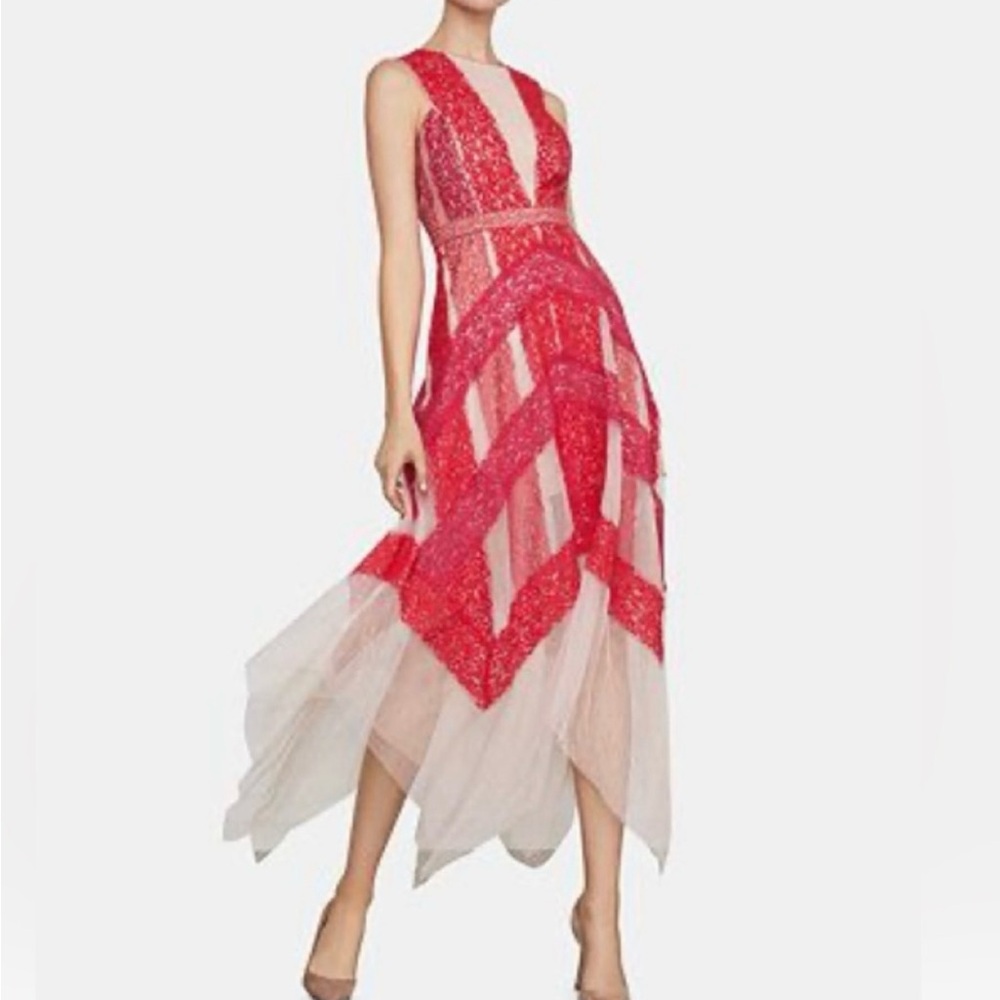 BCBGMaxAzria Red and Cream Asymmetrical Dress
